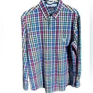 CHAPS Men’s Easy Care Multicolor Plaid Button-Down Shirt Size Medium